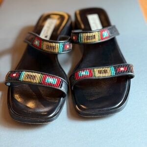 Brighton Black Leather Beaded Strap Spring Summer Sandals